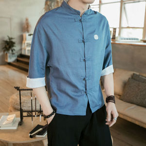 夏季风大码中式唐装棉麻衬衫短袖亚麻料盘扣禅服 CS30/P55图片
