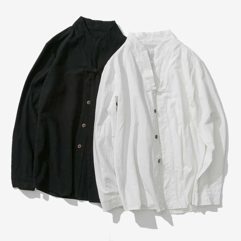 20秋冬大码日系风盘扣棉麻汉服衬衫立领亚麻外套男 C33/P65图片