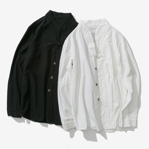 20秋冬大码日系风盘扣棉麻汉服衬衫立领亚麻外套男 C33/P65图片