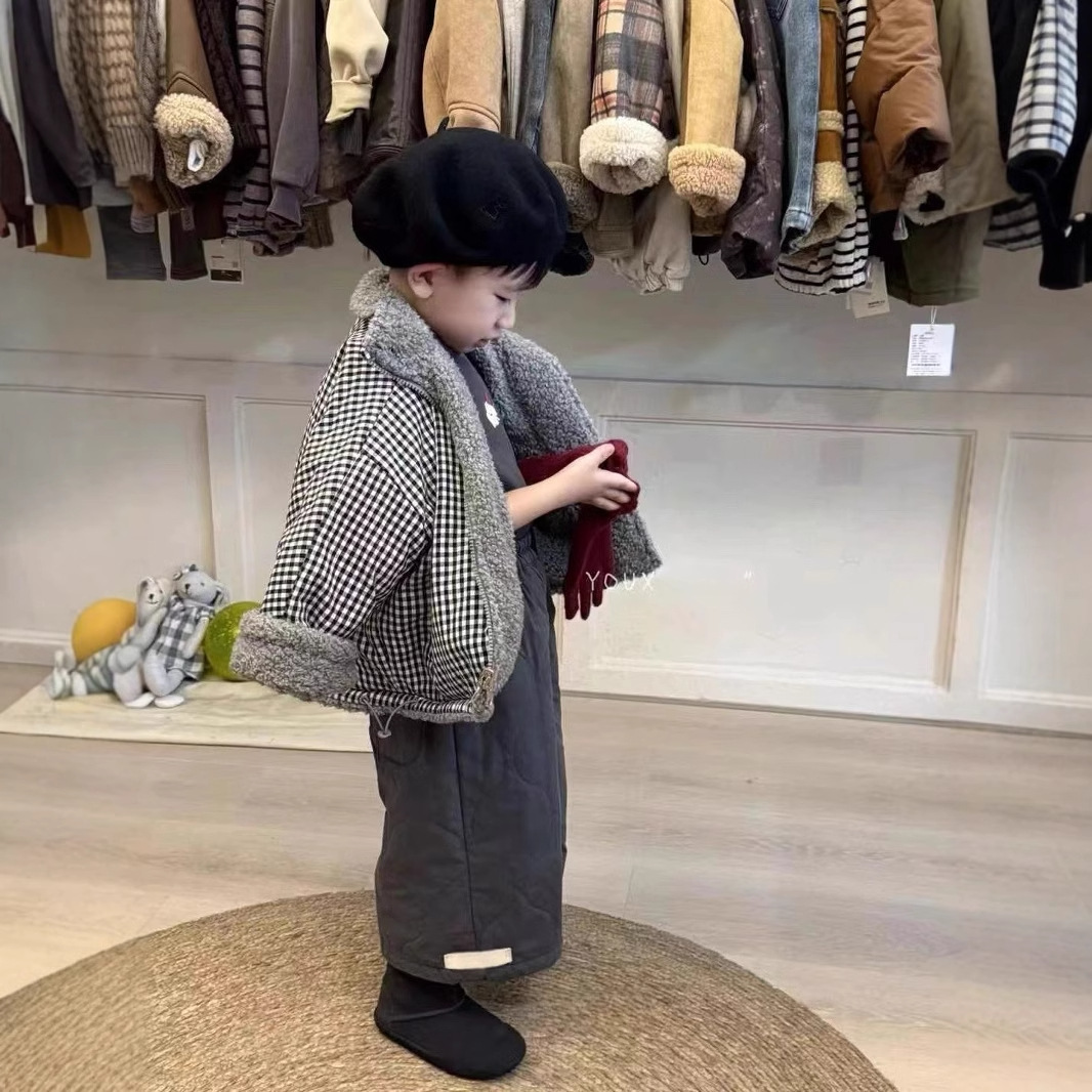儿童韩版可爱加厚保暖格子棉服