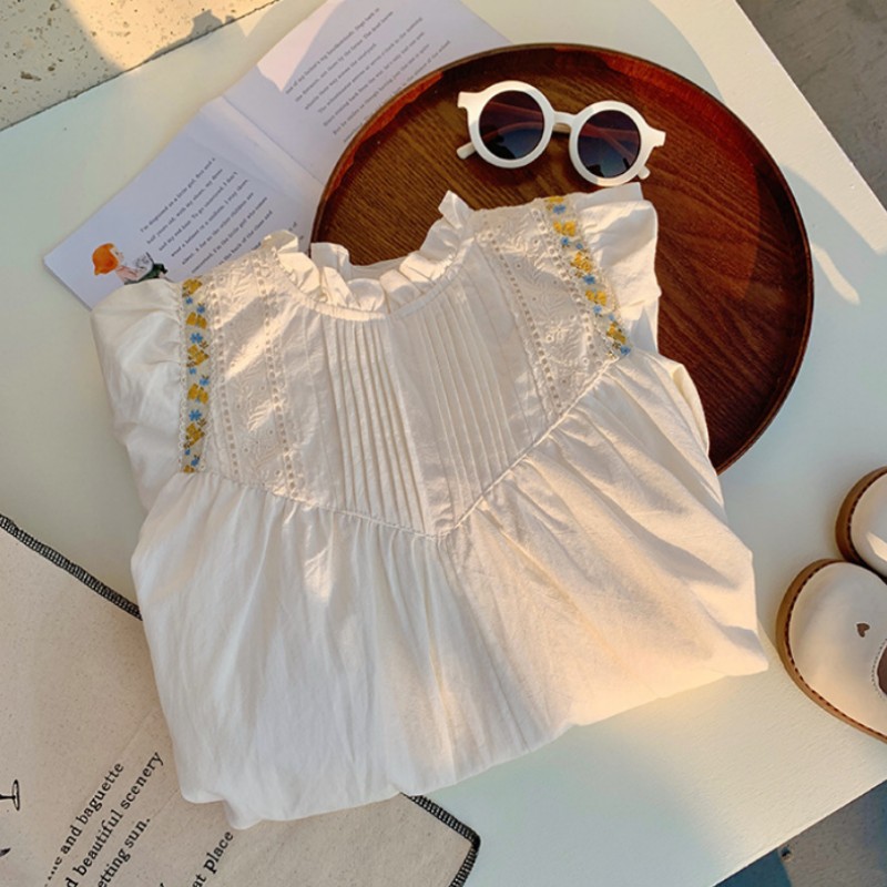 77211 秋季童装新款女童法式复古小众赫本风压褶立领泡泡袖