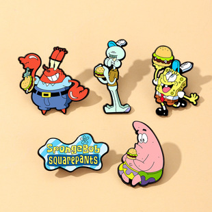 卡通海绵宝宝金属徽章pin餐厅标志汉堡派大星胸针包包装 饰小礼品
