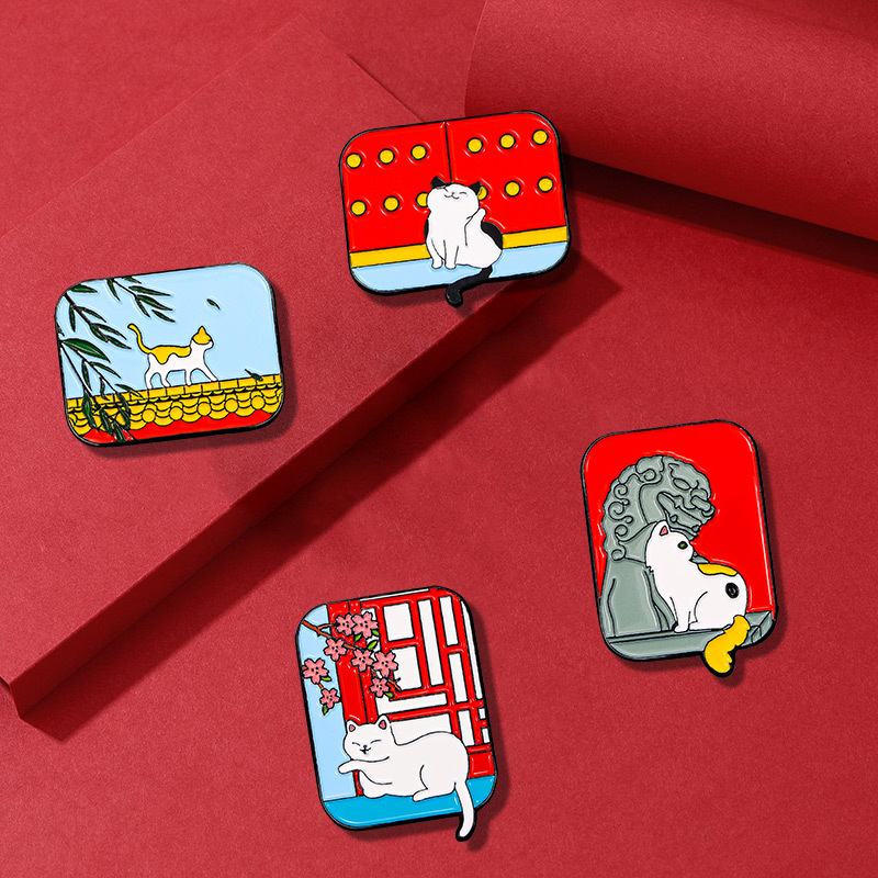原创国风故宫猫咪纪念章国潮卡通小动物创意可爱衣服装饰徽章胸章
