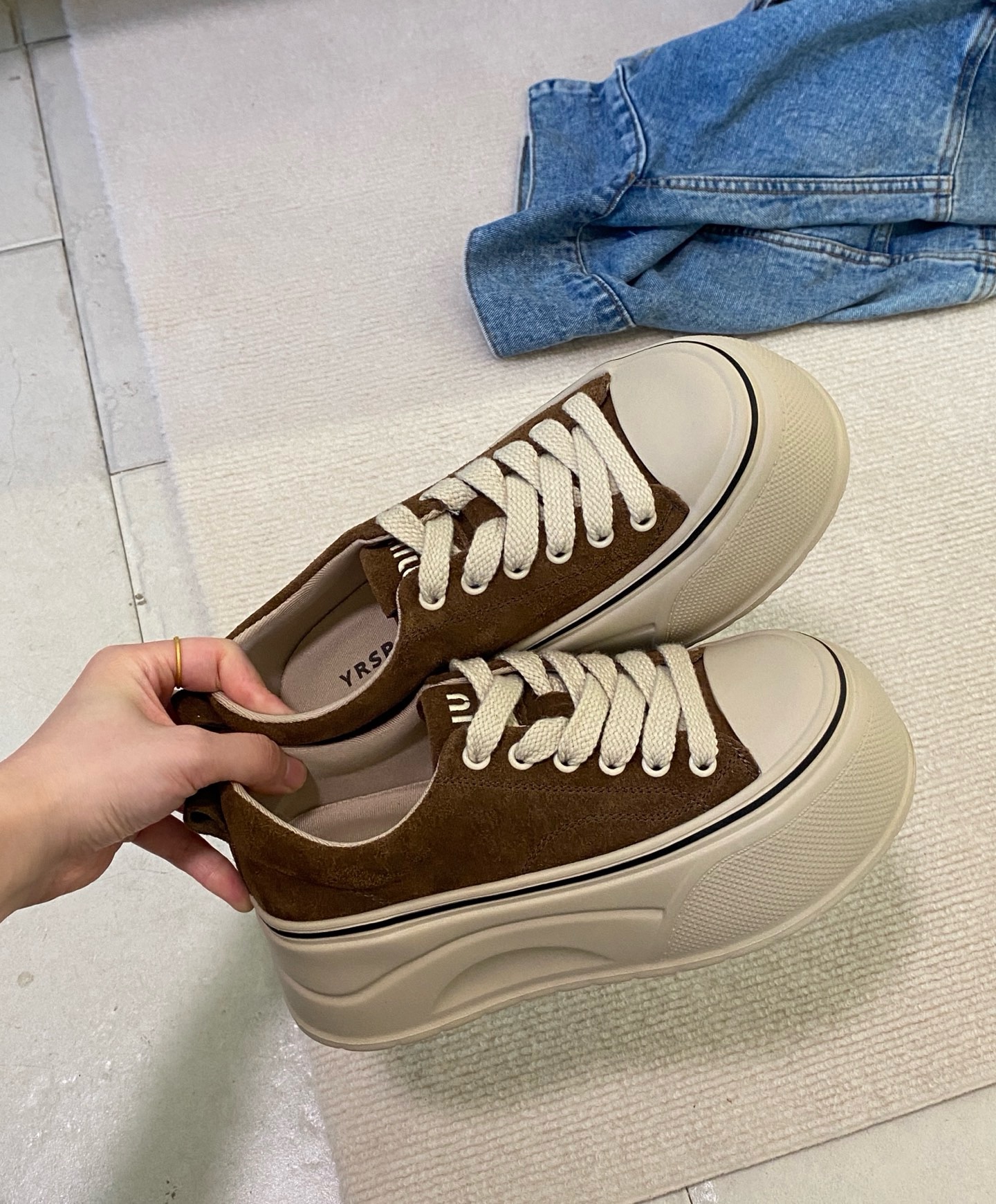 真皮厚底加绒运动板鞋女3025冬季新款复古增高系带百搭软底老爹鞋