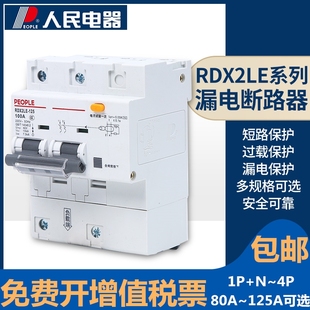 RDX2LE漏电断路器漏保空气开关带漏电保护1P100A125A80A人民电器