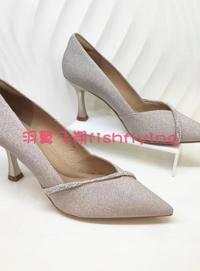 KS242913专柜正品卡迪娜尖头浅口婚鞋金色细高跟女单鞋细带钻通勤