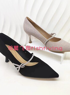 哈森专柜正品春秋新细高跟水钻蝴蝶结金色婚鞋尖头女单鞋HL236007