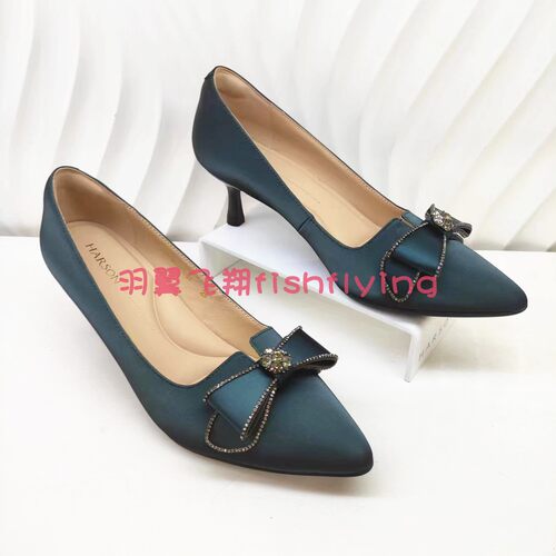 秋新款高跟蝴蝶结浅口尖头女单鞋