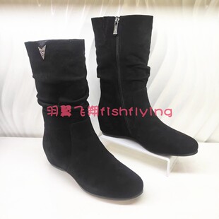 HA237118哈森专柜冬季新圆头坡跟内增高加绒堆堆靴女中筒靴子