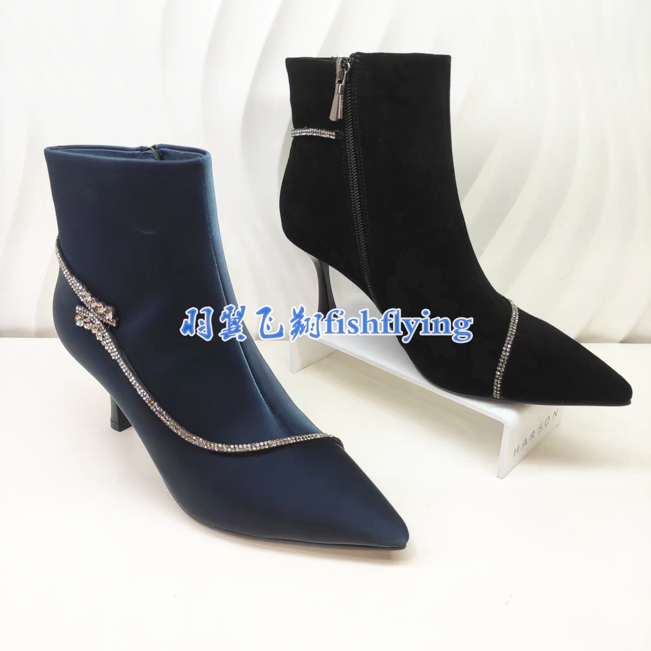 KA251509卡迪娜专柜正品25冬新款尖头细跟迷你气质水钻绒里女短靴