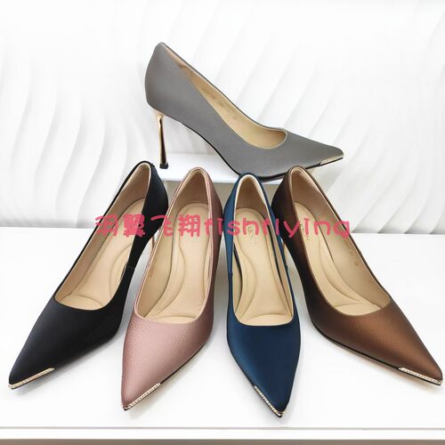 小金条细高跟浅口尖头女鞋哈森