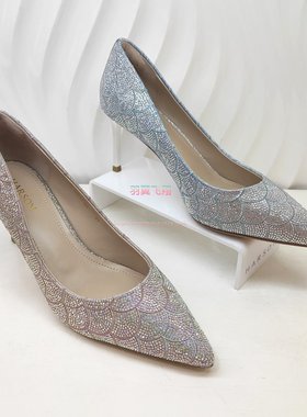 哈森专柜正品断码细高跟金银色满钻尖头水波纹婚鞋宴会女HS17183
