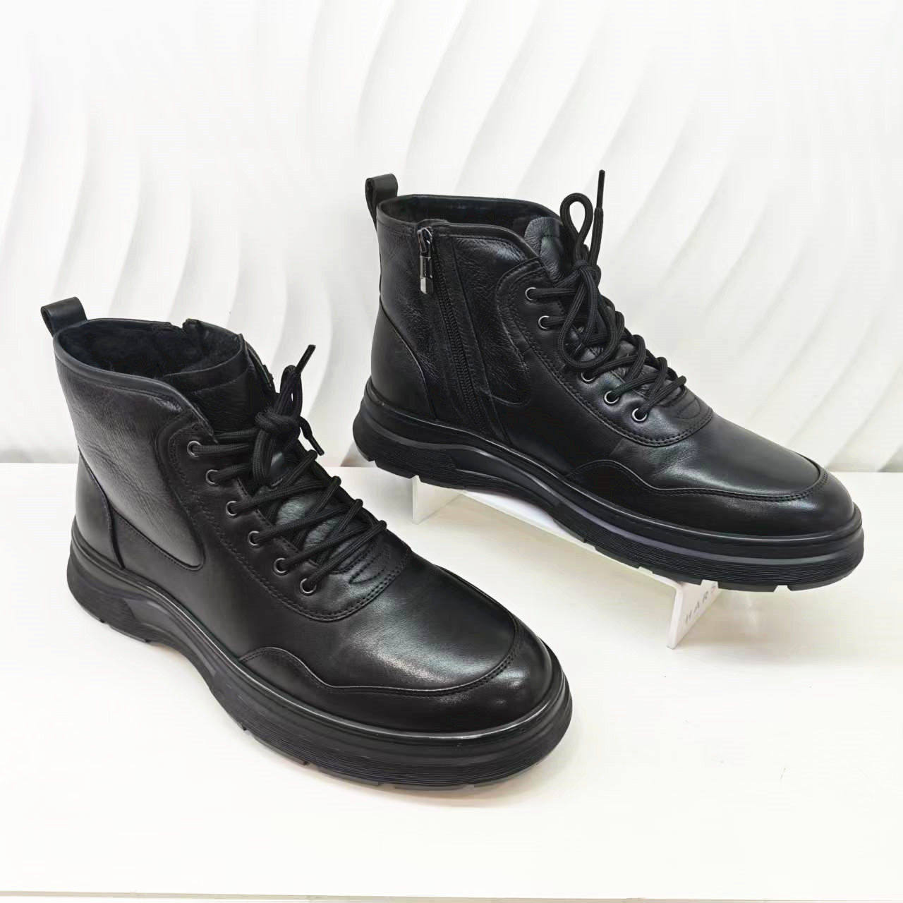 MA256711正品Harson/哈森25冬真皮侧拉链加绒保暖高帮男鞋棉靴