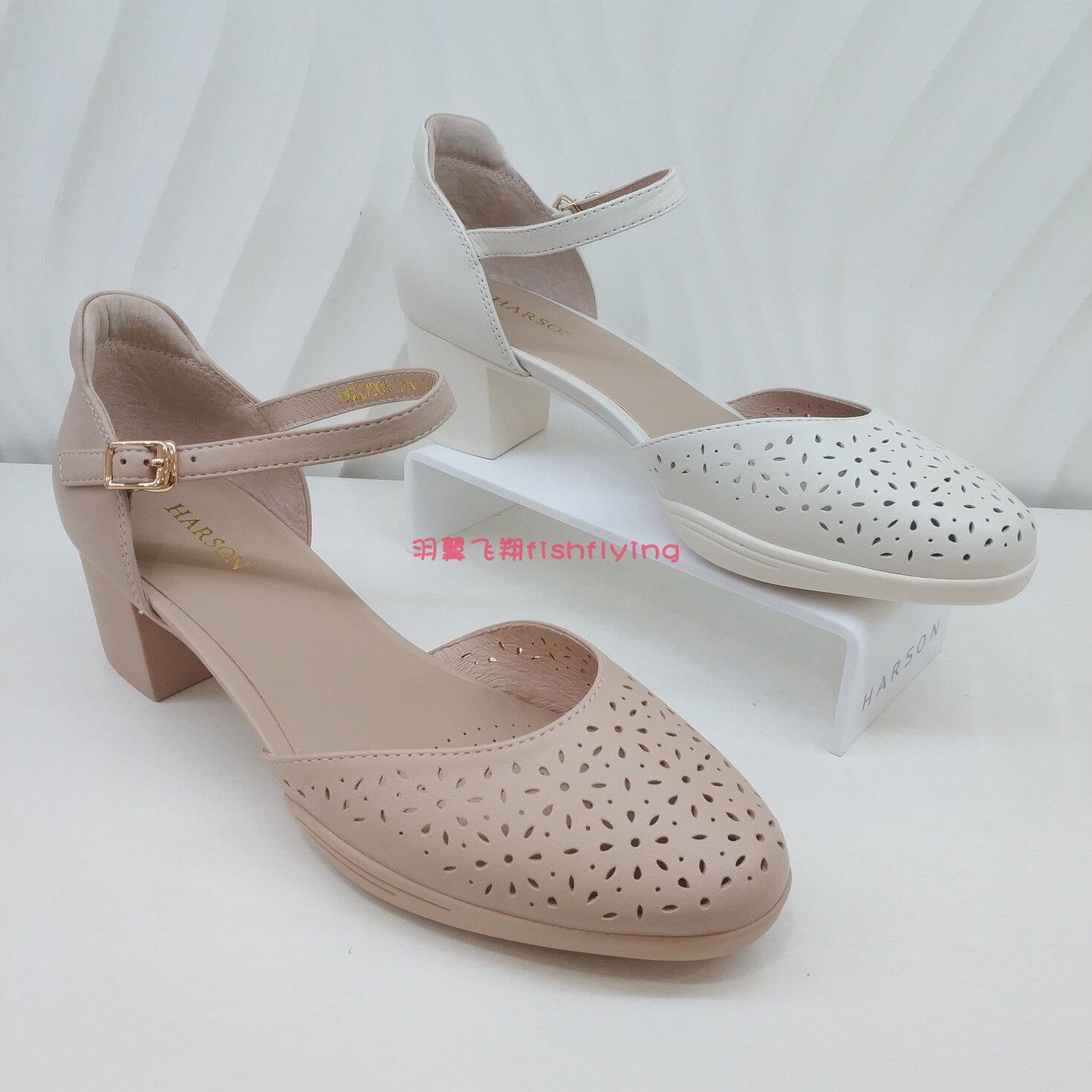 哈森HARSON女鞋正品2022夏新款高跟镂空一字带包跟女凉鞋HM227905