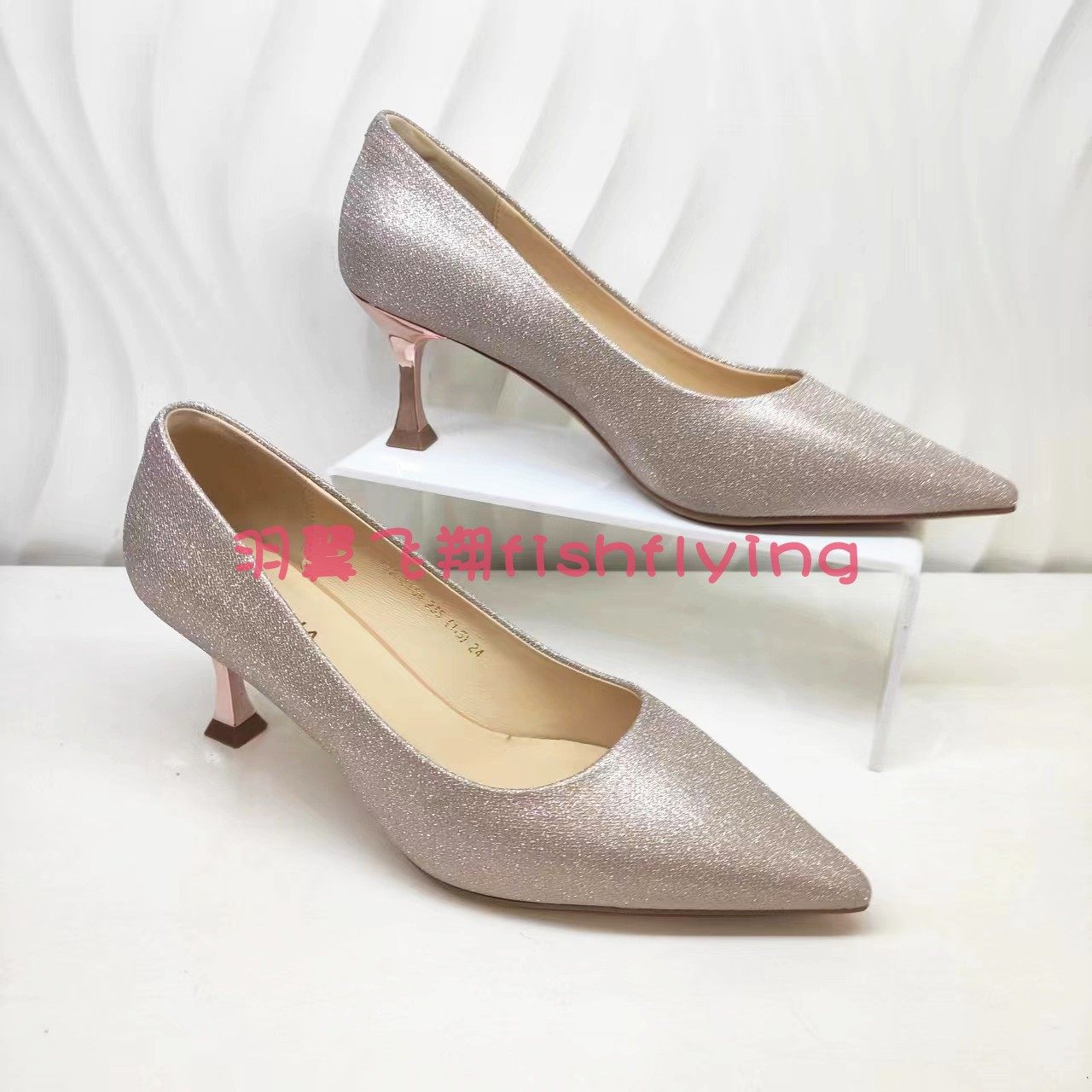 KS240506卡迪娜专柜正品2024年春夏简约细高跟尖头金色婚鞋女单鞋