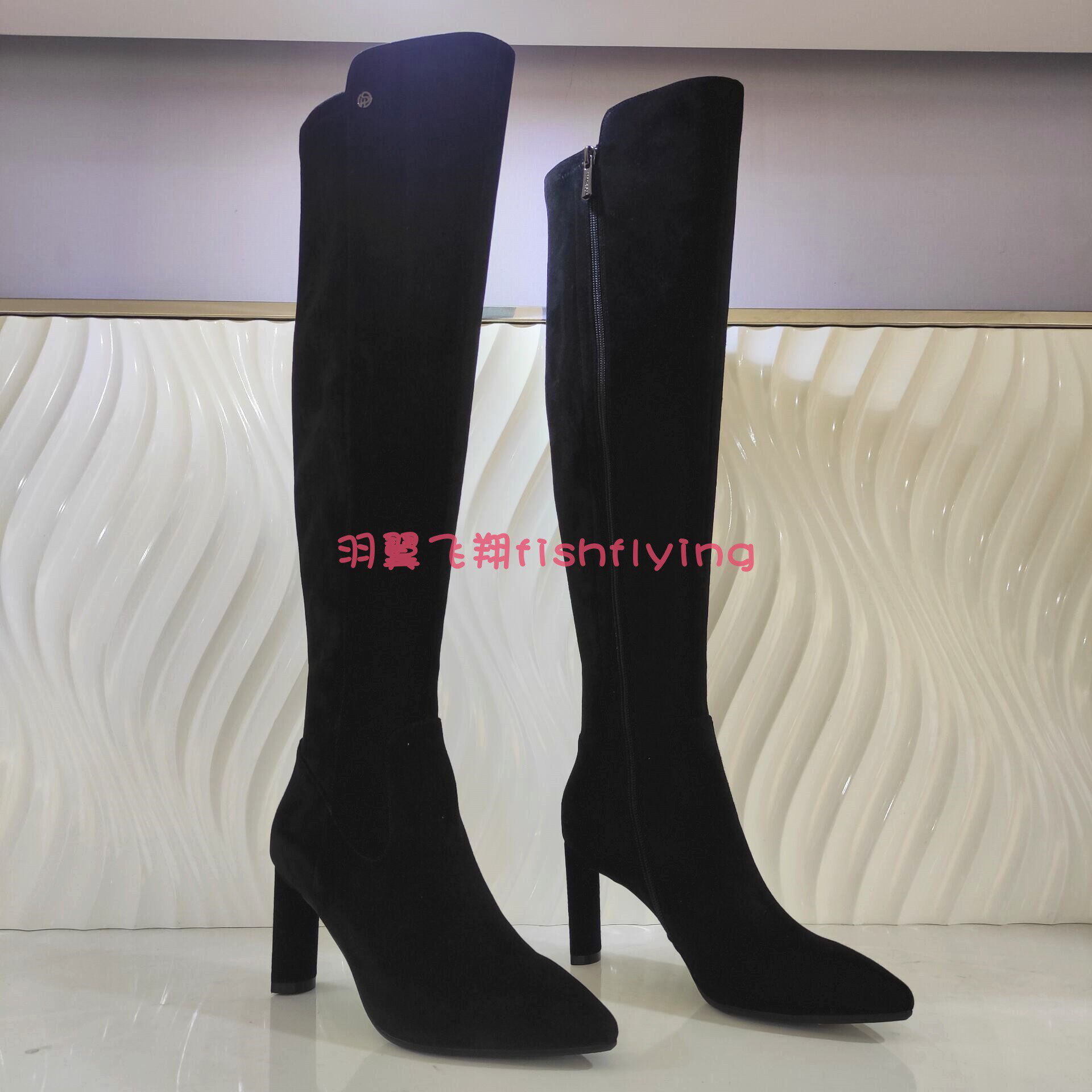 哈森harson专柜正品2022年新款高筒过膝羊反绒高跟女靴ha227156