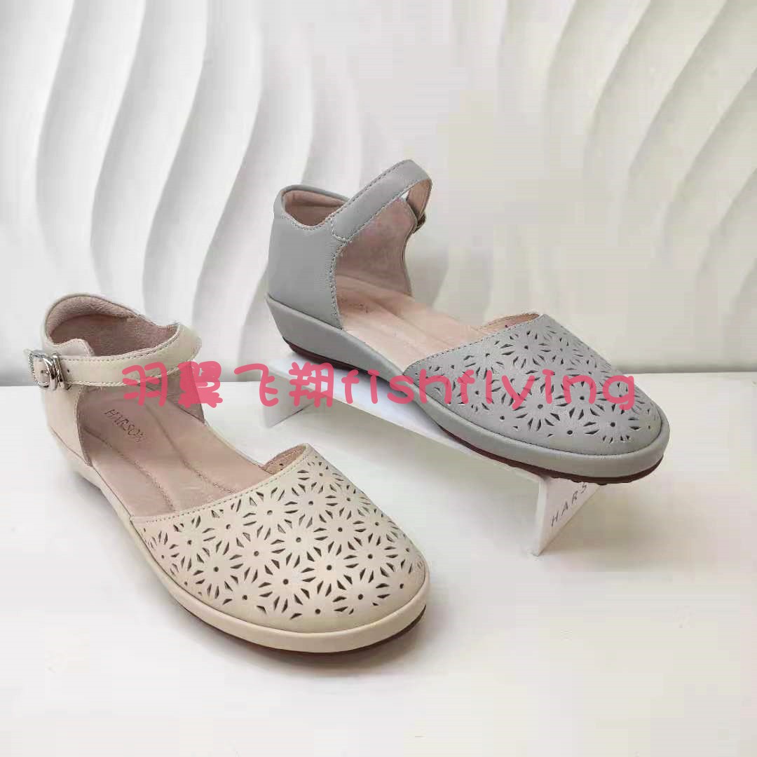 哈森包头中空复古镂空舒适女凉鞋