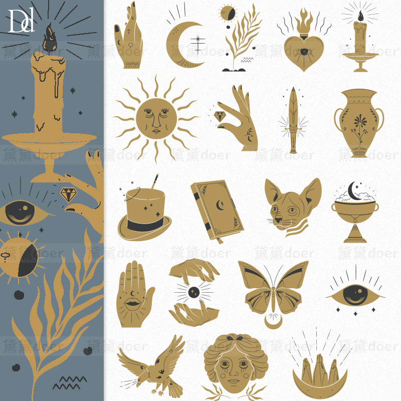 EPS复古手绘抽象神秘巫术钻石插画图形AI矢量PNG设计图片素材SVG