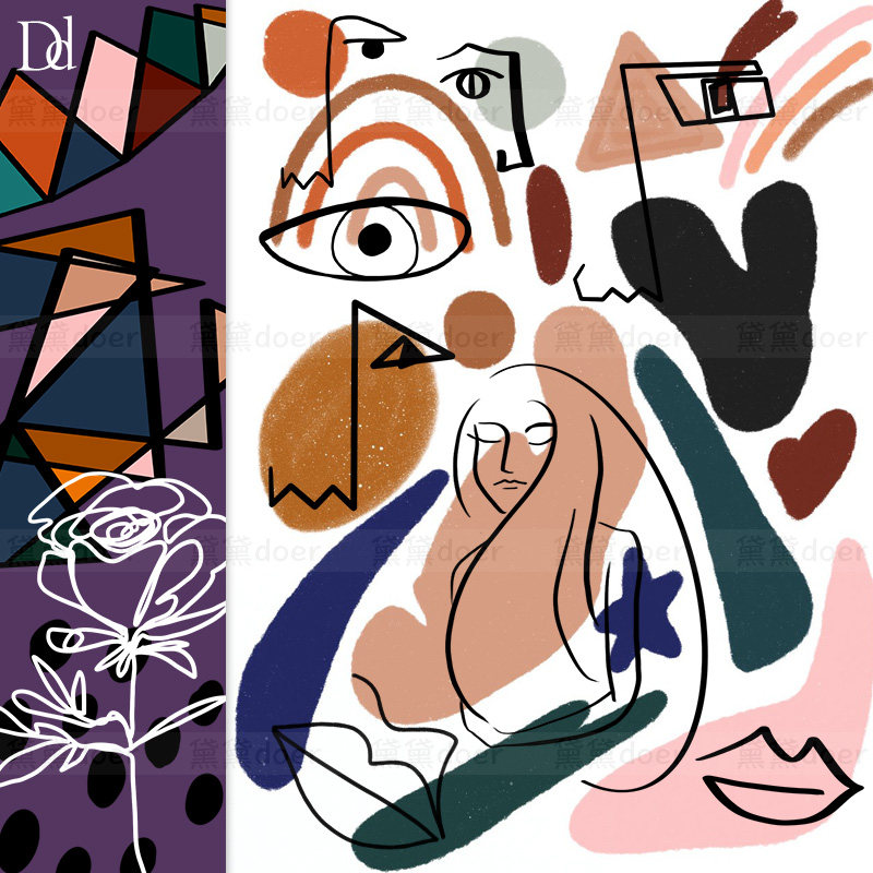 png现代抽象柔美女性几何元素时尚色彩点线面形状透明背景素材