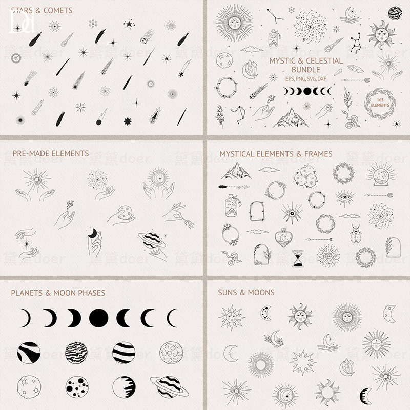 PNG神秘天体流星太阳月亮半月相行星宝石手势EPS矢量设计素材SVG