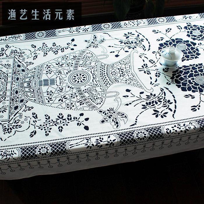 青花瓷桌布茶几布纯棉盖巾中国风