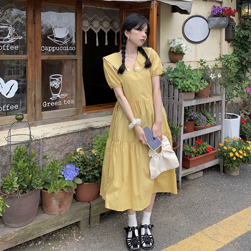 Real price ~ 2021 summer baby collar cake skirt women's waist closing soft dress