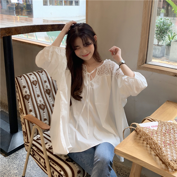 Real price ~ Student Korean sweet splicing white Korean shirt