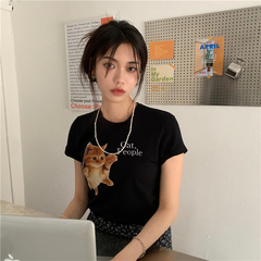 Real price ~ 2021 new fashion kitten T-shirt, slim fit, short, versatile, Korean base coat
