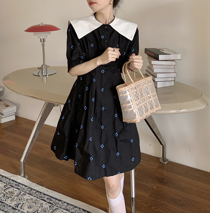 Real price summer chic color contrast CAPE DRESS personalized printing casual age reducing skirt