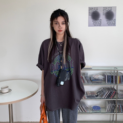 Real price ~ Korean version ins retro printing T loose Slouchy drooping feeling thin medium long short sleeve