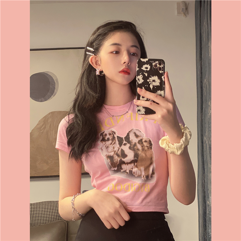 Real price ~ foreign style ins personalized Dog Print slim t fashion versatile temperament bottom coat