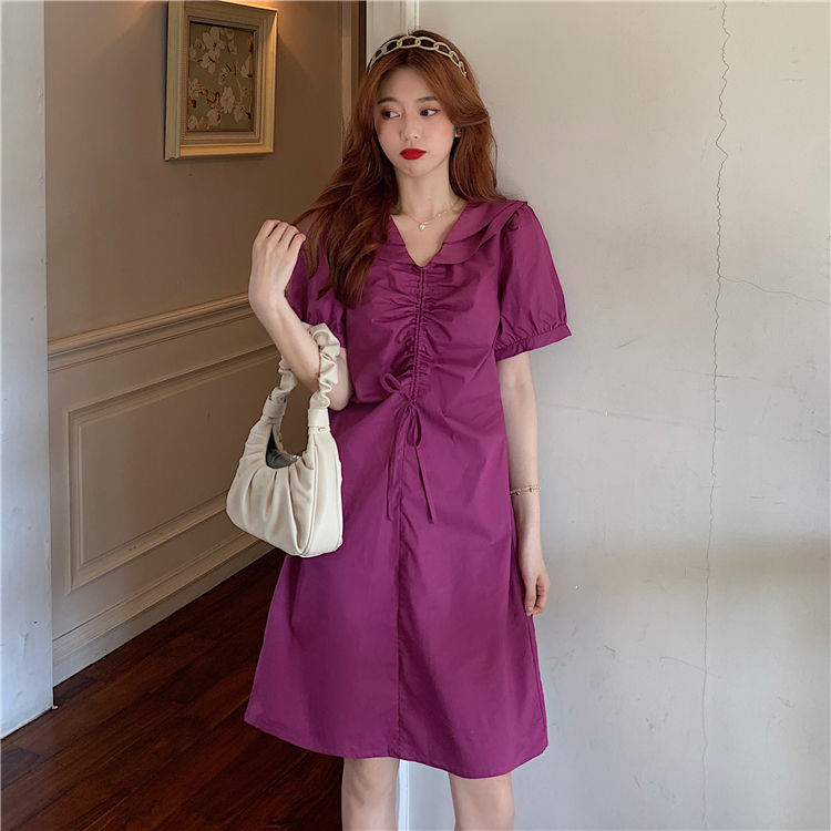 Real price ~ New Super fairy first love dress design feeling lace up pleated versatile loose dress