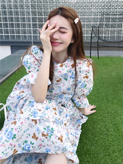 French first love dress women's loose sweet flower bear lotus leaf cake dress