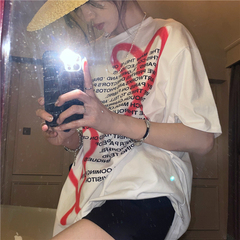 Real shot real price ~ Korean version ins fashion love graffiti loose personality letters leisure bottomed T-shirt