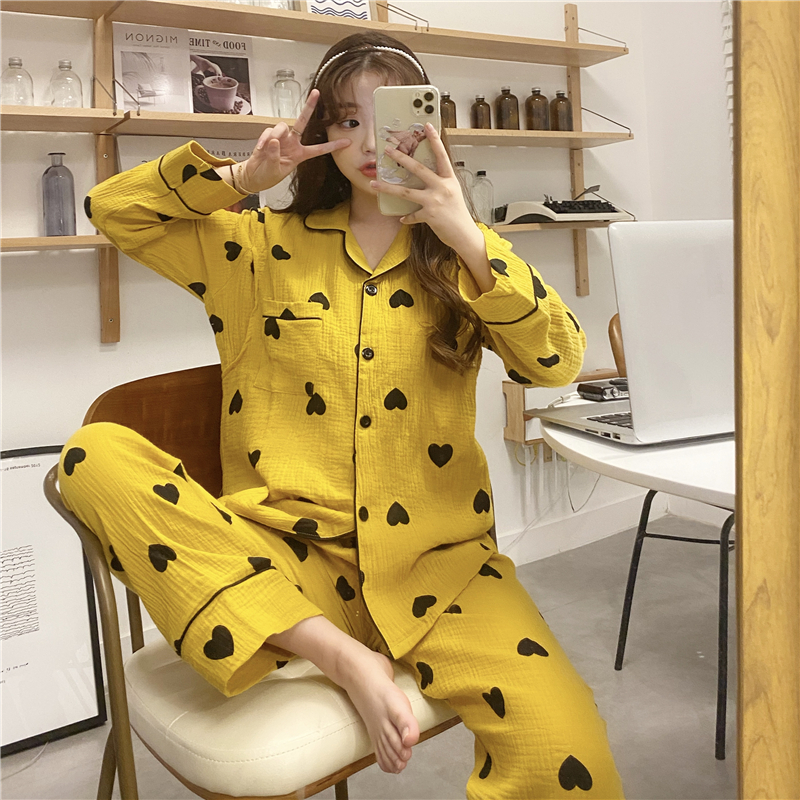 Real price in stock ~ chic sweet love printing loose cardigan pajamas pajamas two piece set