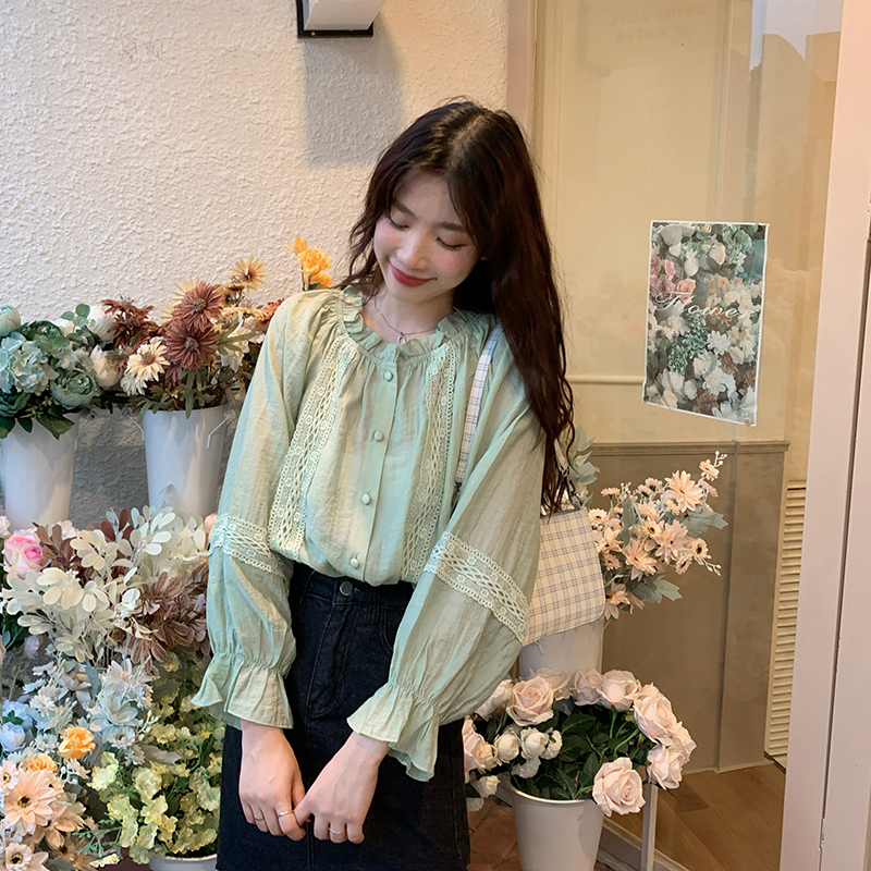 Real price ~ Spring chic minority stitching shirt cardigan top