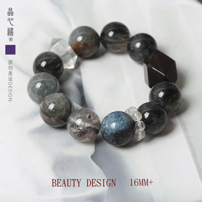 16m暗黑复古蓝晶石黑发晶手链
