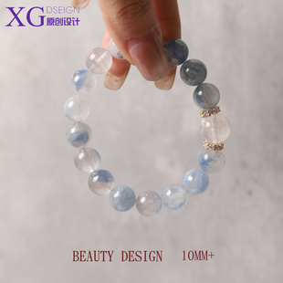 10m玉化蓝晶石天然水晶手串女蓝白色圆珠手链高级感饰品送礼水系
