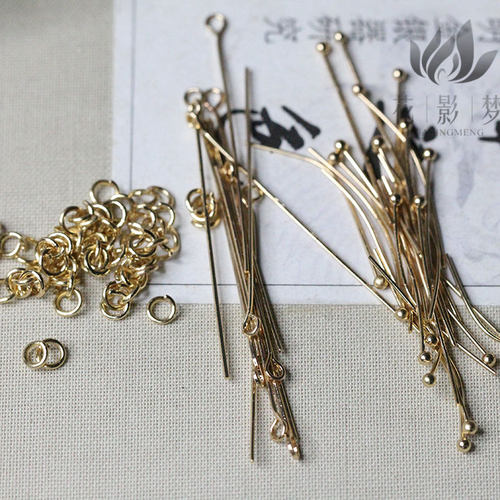 diy18k偏黄铜质球针花影开口圈