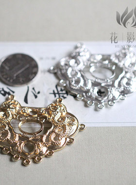 花影梦发簪发饰头饰DIY配件*黄铜铸铜双龙多宝锁璎珞禁步项圈汉服