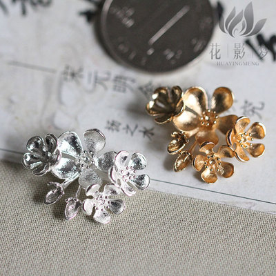 花影梦发簪发饰头饰DIY配件*黄铜铸铜四朵小花桃花