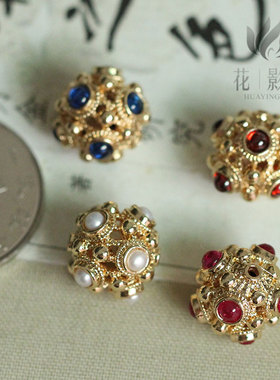 花影梦发簪发饰头饰DIY配件*黄铜铸铜李静训蜻蜓眼14mm