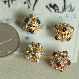 花影梦发簪发饰头饰DIY配件*黄铜铸铜李静训蜻蜓眼14mm