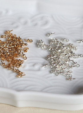 耳坠发簪DIY配件头饰品材料*黄铜3mm羊角钉珍珠钉羊眼钉半孔珠针