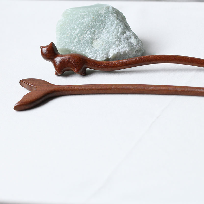 花影梦发簪纳托榄木猫咪鱼尾发簪