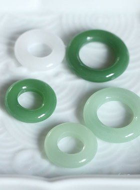 玻璃白玉色青玉色圆环吊坠耳环手链项链手工材料花影梦古风配件