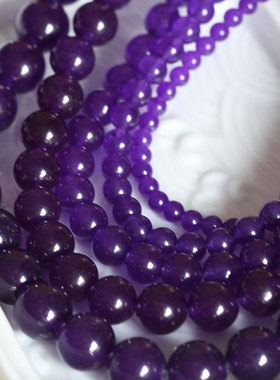 花影梦古风发簪饰品DIY配件*石英岩玉珠*深紫色玉髓圆珠散珠手链