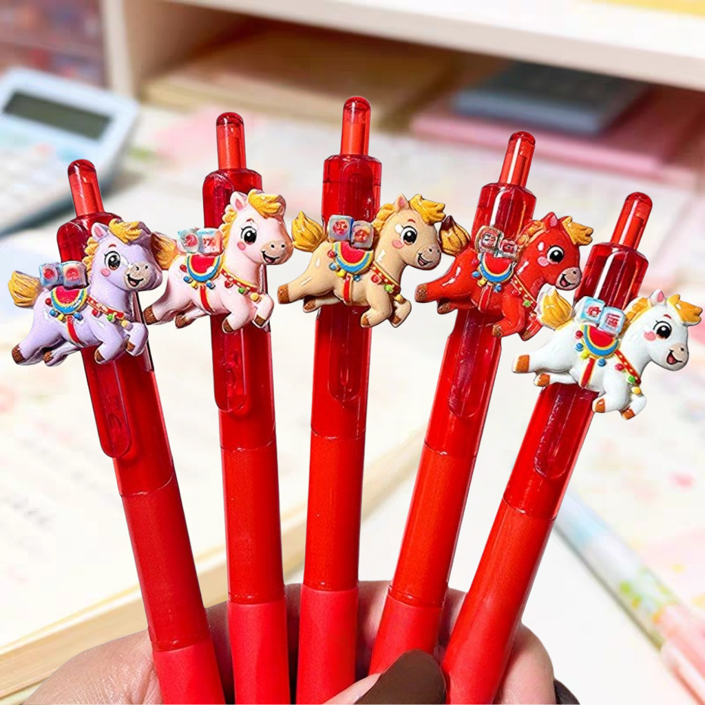 新年礼物小马好寓意按动中性笔ins高颜值学生刷题速干顺滑签字笔