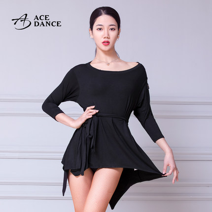 ACEdance瑰意拉丁舞女成人服装显瘦七分袖不规则裙摆练功裙WQ076