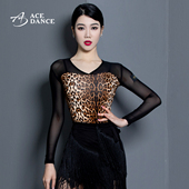 上衣练功服SY278 长袖 ACE dance拉丁舞女成人摩登舞网纱拼接短袖
